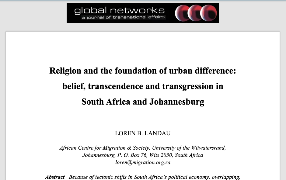 Religion and the foundation of urban difference: belief, transcendence and transgression in South Africa and Johannesburg