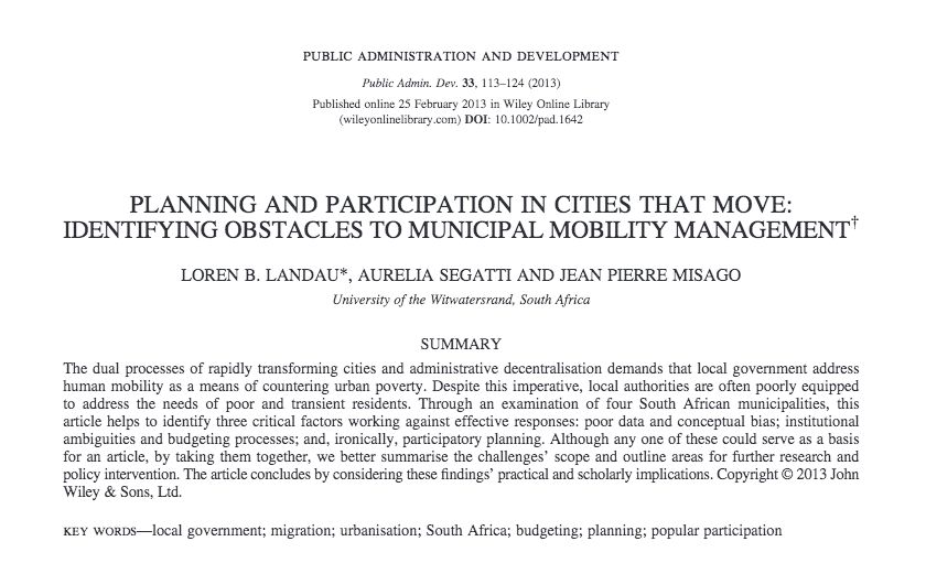 Planning and Participation in Cities that Move: Identifying Obstacles to Municipal Mobility Management