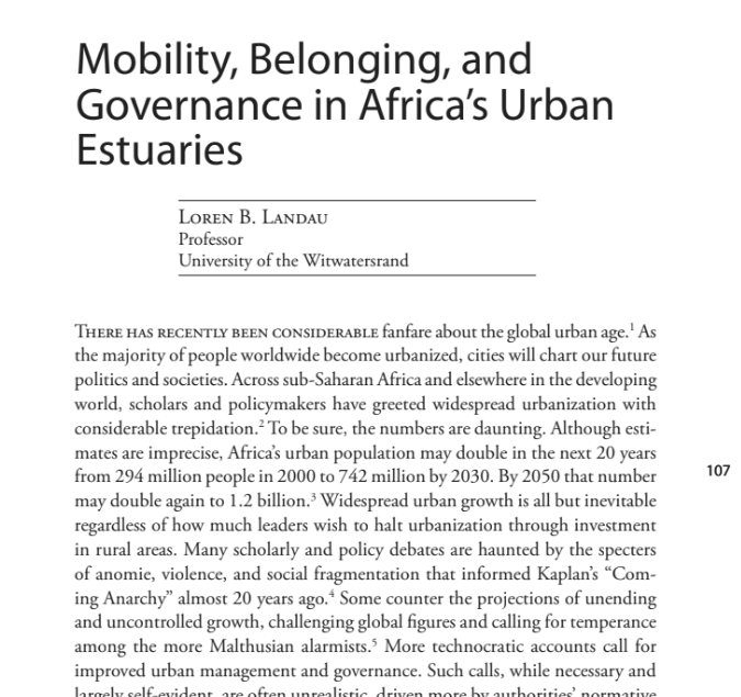 Mobility, Belonging, and Governance in Africa’s Urban Estuaries