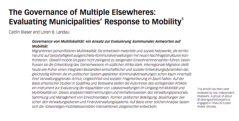 The Governance of Multiple Elsewheres: Evaluating Municipalities’ Response to Mobility